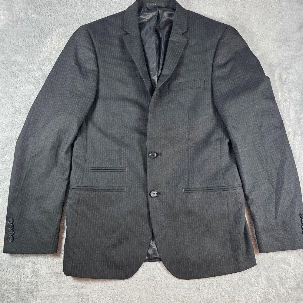 Andrew‎ Fezza Mens 38R Charcoal Black Pinstripe Blazer Two-Button Suit Jacket